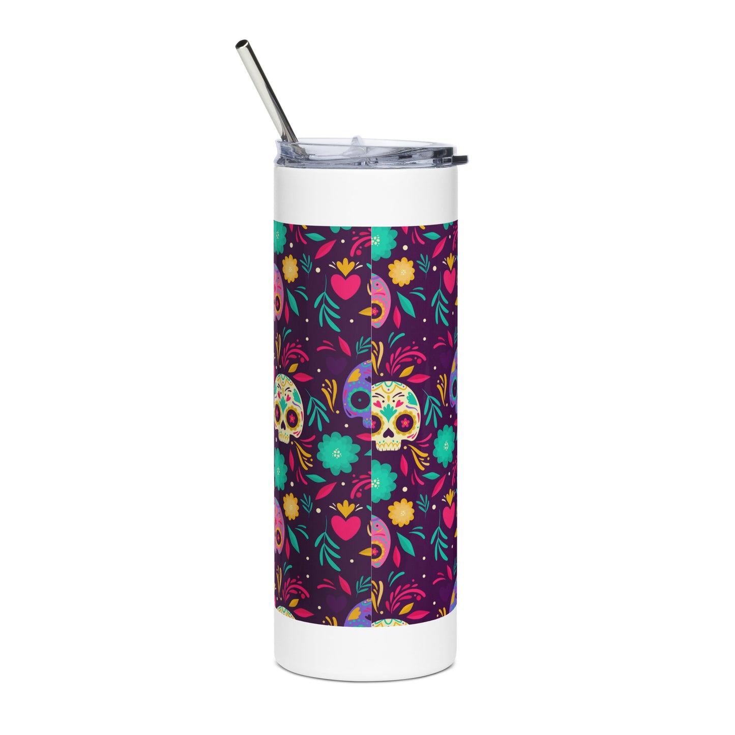 Día de Los Muertos Tumbler with lid and metal straw