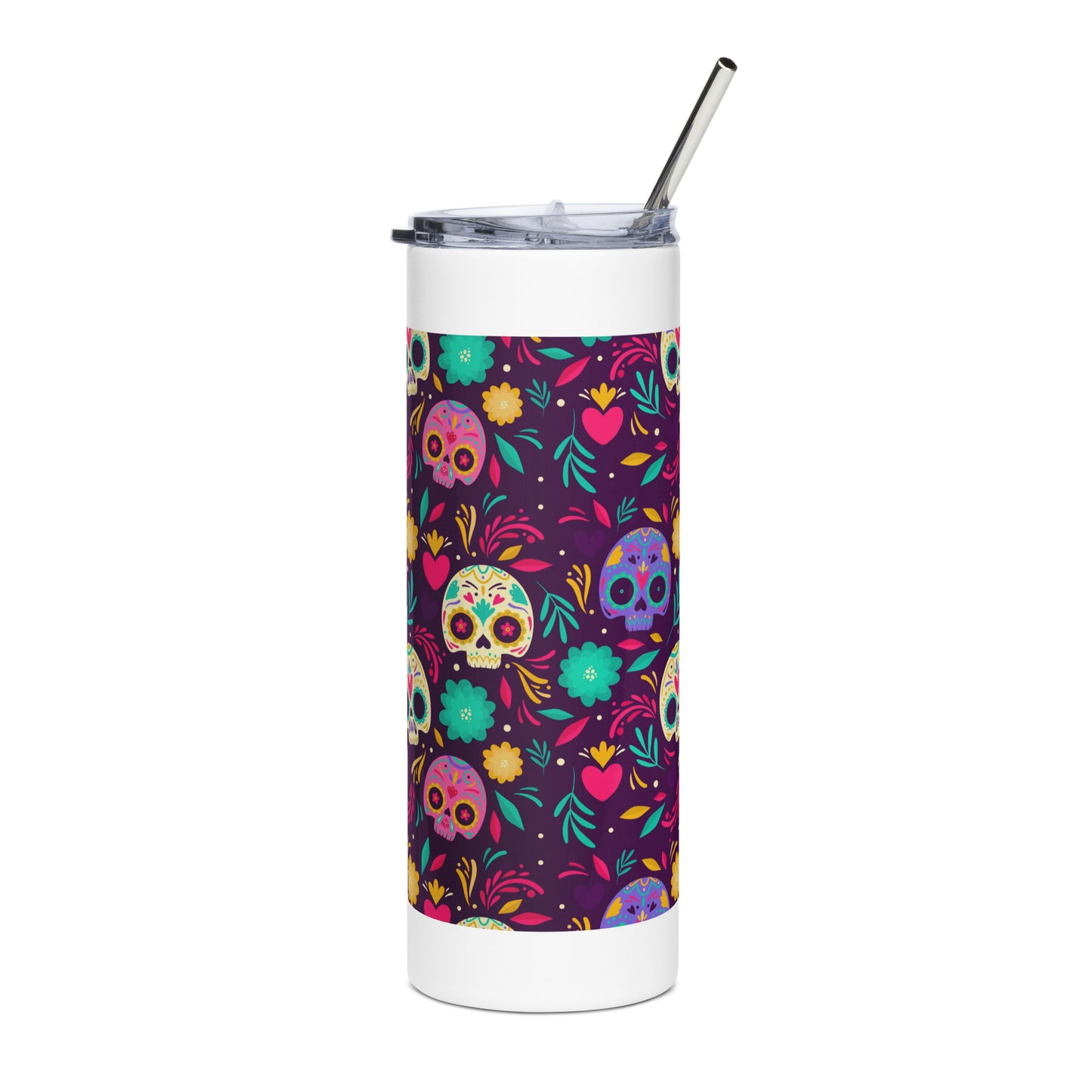 Día de Los Muertos Tumbler with lid and metal straw