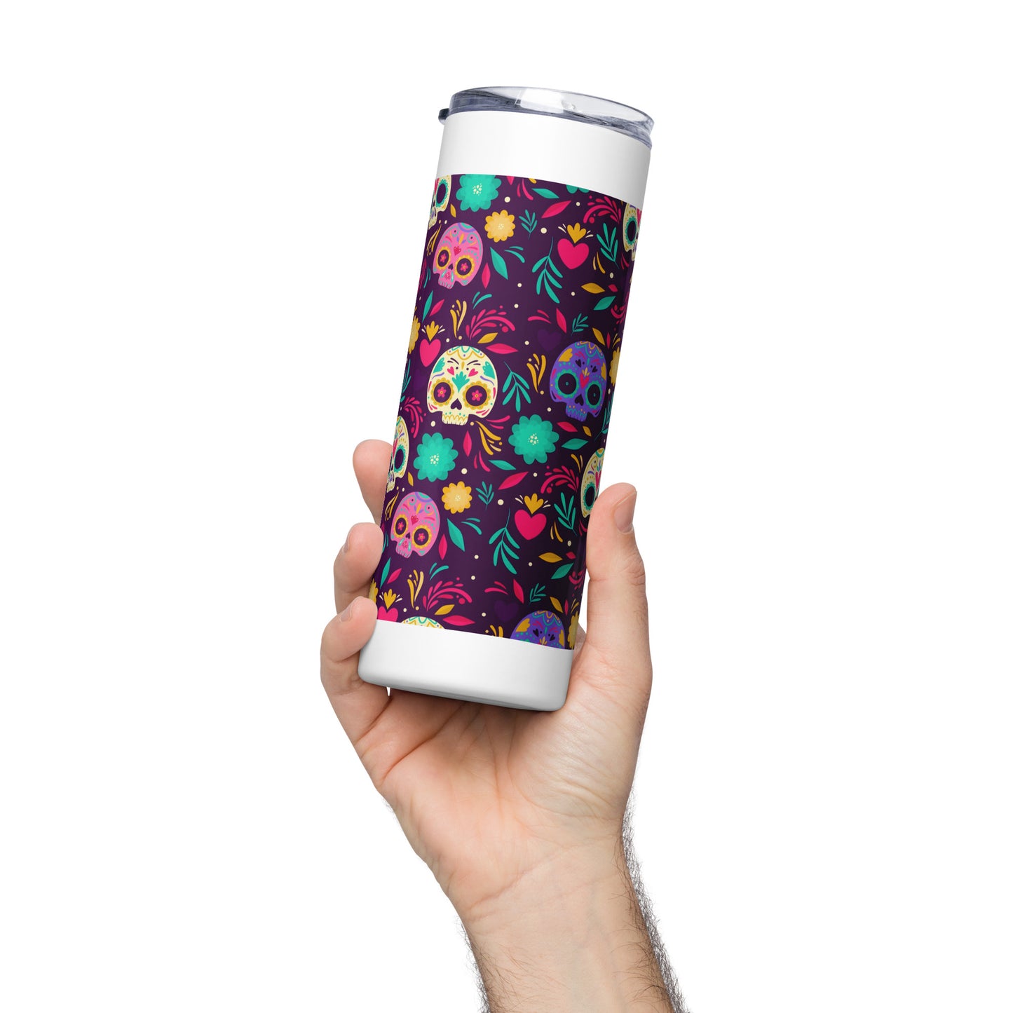 Día de Los Muertos Tumbler with lid and metal straw