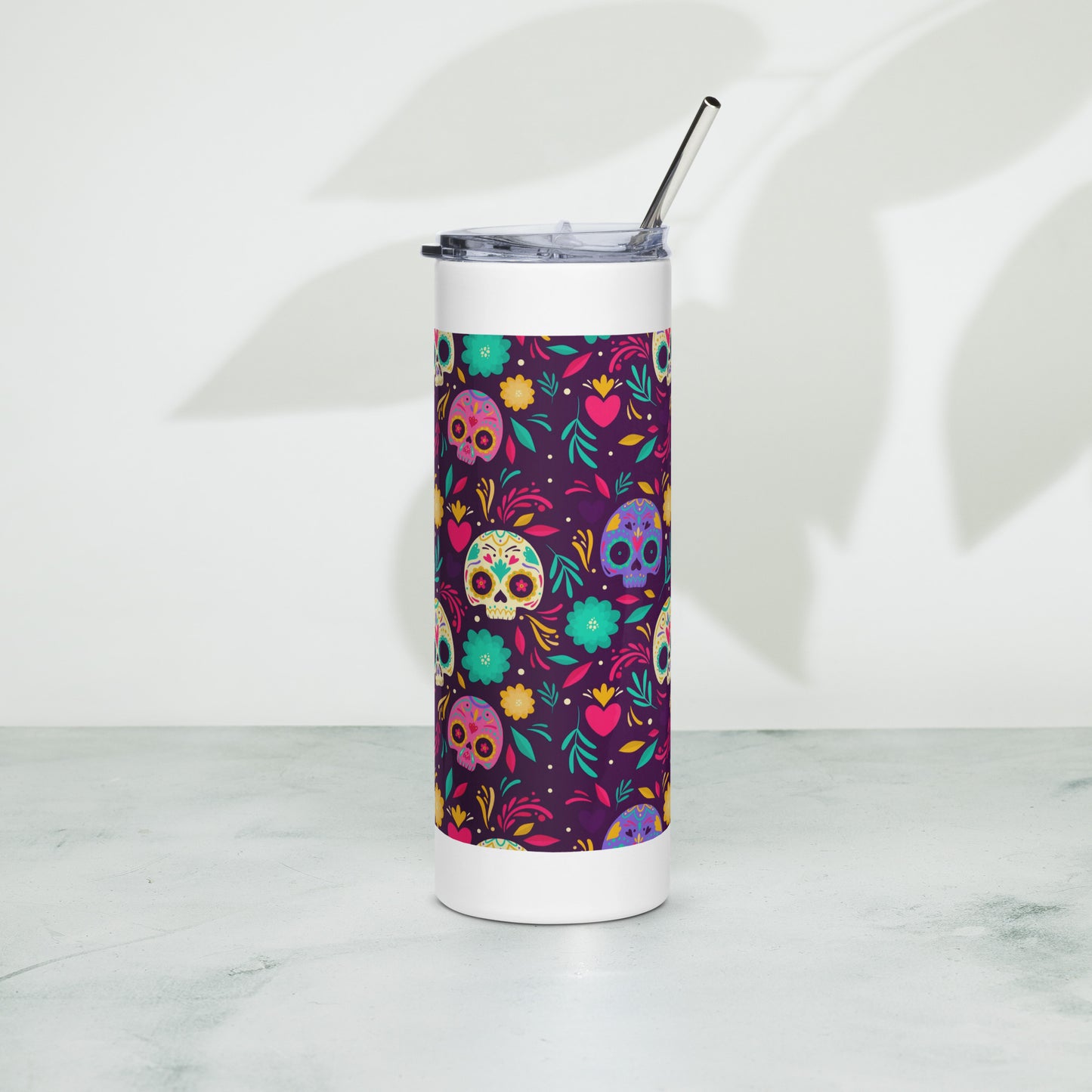 Día de Los Muertos Tumbler with lid and metal straw